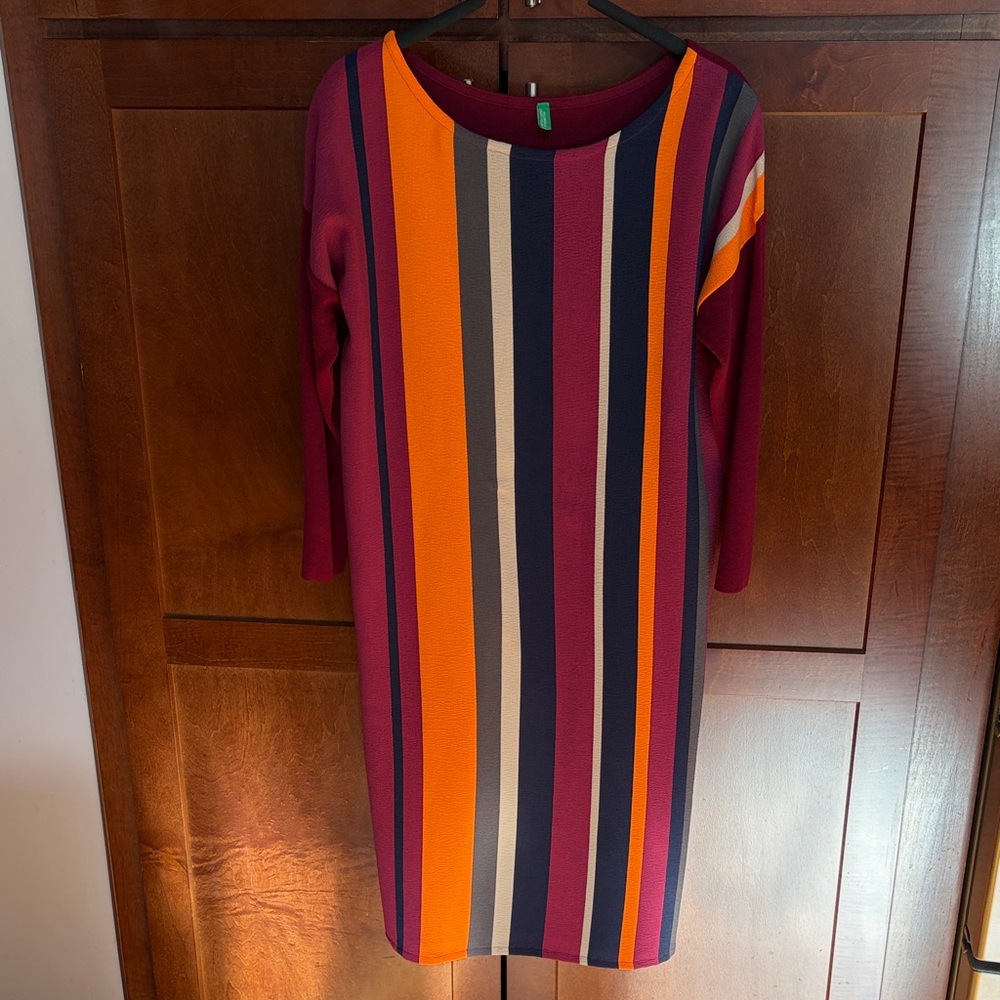United Colors Of Benetton Vibrant Striped Long Sleeve Dress